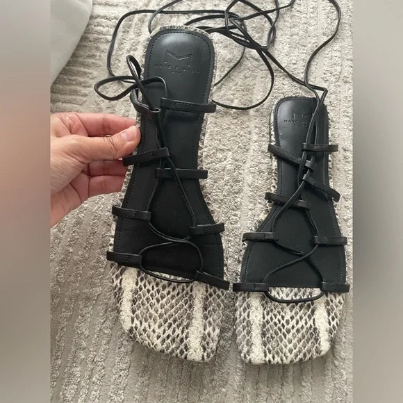 Marc Fisher Black Lace-Up Gladiator Sandal with Snake-Print Footbed - Picture 4 of 6